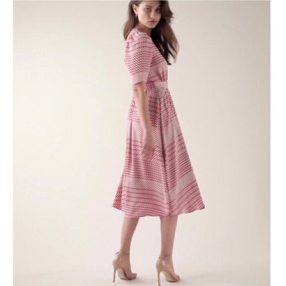 Joie Cata Wrap Dress 10 Midi Red Patchwork Pattern Stripe - Picture 9 of 15